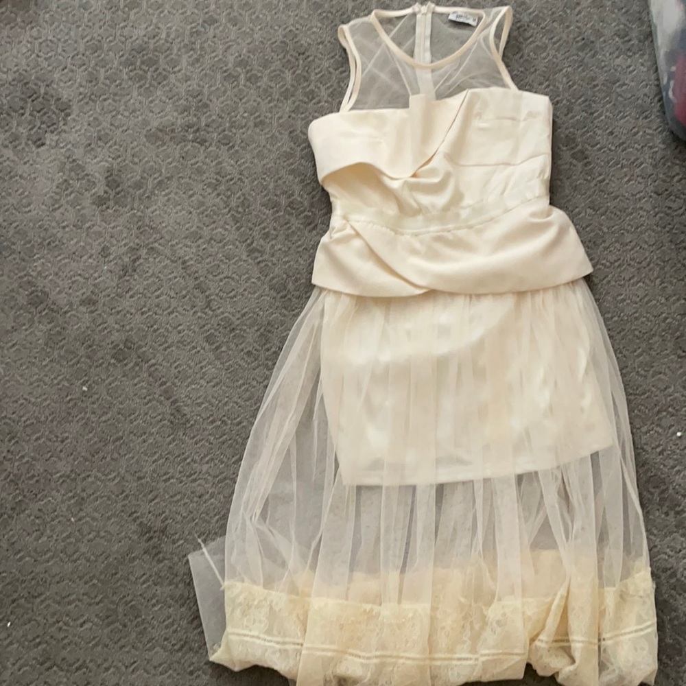 Nasty Gal Cream lace long dress